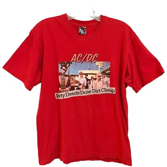 Vintage Y2K Chasers AC/DC Dirty Deeds Done Dirt Cheap Graphic T-shirt Red M - Picture 1 of 4